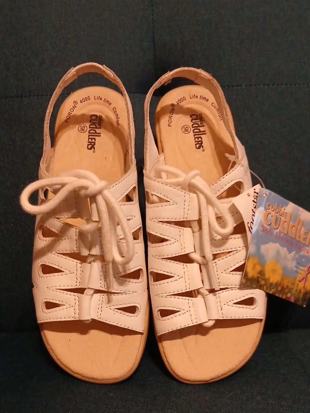 Women's White Lace-Up Leather Slingback Sandals